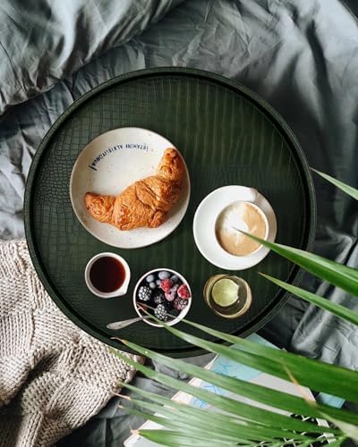 HofferRuffer Round Serving Tray 20'', Elegant Faux Leather Circle Ottoman Table Tray, Serve Tea Coffee Breakfast in Bedroom Living Room Kitchen(Green, 20") - Image 4