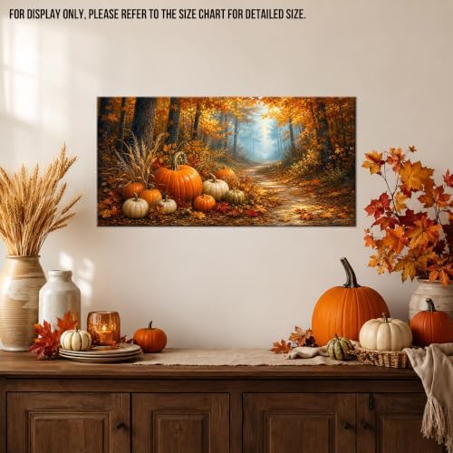 WAXWHELK Fall Canvas Wall Art Pumpkin Harvest Forest Path Painting Pictures Rustic Farmhouse Autumn Thanksgiving Artwork for Living Room Bedroom Home Decor, (12"x24") - Image 2