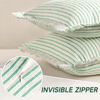 ZWJD Throw Pillow Covers 24x24 Set of 2 Green Striped Pillow Covers with Fringe Chic Cotton Decorative Pillows Square Cushion Covers for Sofa Couch Bed Living Room Farmhouse Home Decor - Image 3