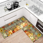 Fall Thanksgiving Pumpkin Kitchen Rugs Set of 2, Hello Pumpkins and Sunflowers Thankful Farmhouse Floor Mats and Rugs Non Skid Washable for Kitchen Home Decor (17"x47"+17"x30") - Image 2