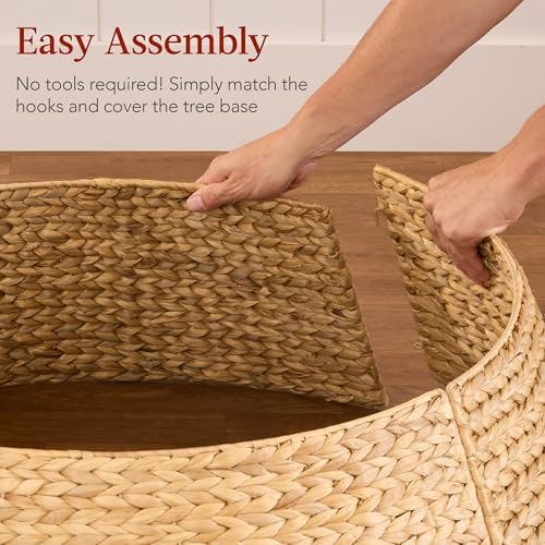 Best Choice Products 42in Christmas Tree Collar, Woven Hyacinth 4-Piece Holiday Rattan Tree Skirt Accessory for Home w/Cord Cut-Out - Natural - Image 4