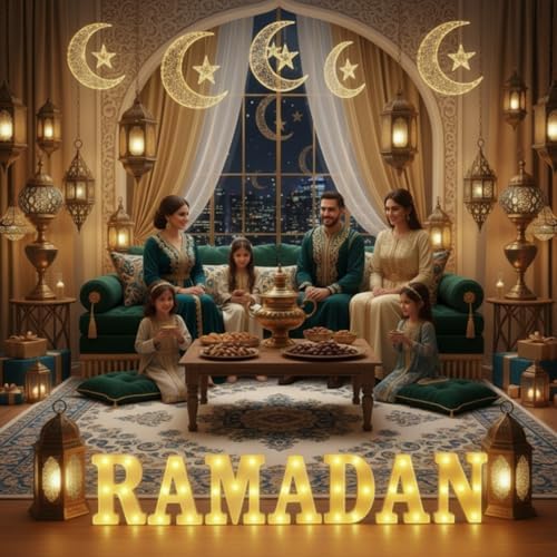 Honoson 7 Pcs Ramadan Eid Decoration Ramadan LED Lights Sign - Image 4