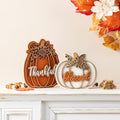 Glitzhome Thanksgiving Wooden Pumpkin Decor Set of 2 (6" & 8" H) - Blessed & Thankful Farmhouse Table Sign Decor, Fall Pumpkin Blocks for Holiday Home Decor Accents Centerpiece by Glitzhome