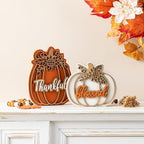Glitzhome Thanksgiving Wooden Pumpkin Decor Set of 2 (6" & 8" H) - Blessed & Thankful Farmhouse Table Sign Decor, Fall Pumpkin Blocks for Holiday Home Decor Accents Centerpiece by Glitzhome