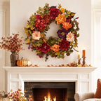 2 Pcs Fall Wreaths for Front Door, 24 Inch Fall Door Wreath with Hydrangea - Image 6