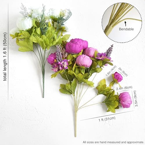 FiveSeasonStuff Mixed White & Fuchsia Artificial Peony Bouquet Set of 2 - Image 6