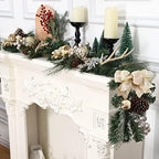 Christmas Garland with Lights, Champagne Gold 6FT 20LED Pre-Lit Christmas Garland with Ball Ornaments, Ribbons, Pine Cones and Artificial Antlers for Door Mantle Stairs Christmas Decoration - Image 7