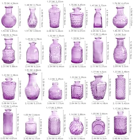 Violet Purple Glass Bud Vases in Bulk 24, Vintage Small Vases for Flowers, Table Centerpieces, Mini Flower Vase Bottle Decorative Vase Set for Wedding, Party, Baby Shower, Holiday, Home Decor - Image 7