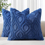 decorUhome Faux Fur Plush Soft Dark Blue Throw Pillow Covers 26x26 Set of 2 by decorUhome