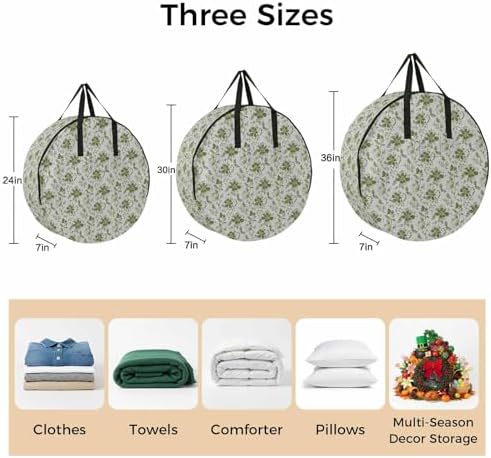 36 Inch Round Storage Bag 1 Pack,Abstract Sage Green Leaves on Vintage Waterproof Wreath Storage Container with Handles&Zipper Watercolor Flower Closet Organizer Bags Garland Box - Image 7