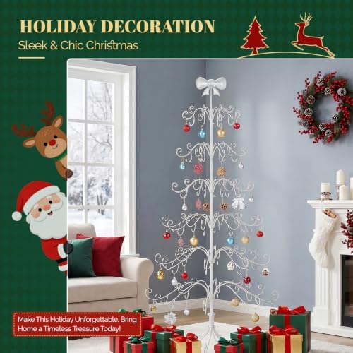 VINGLI 6FT Metal Christmas Ornament Tree, Wrought Iron Display Stand White - Image 4