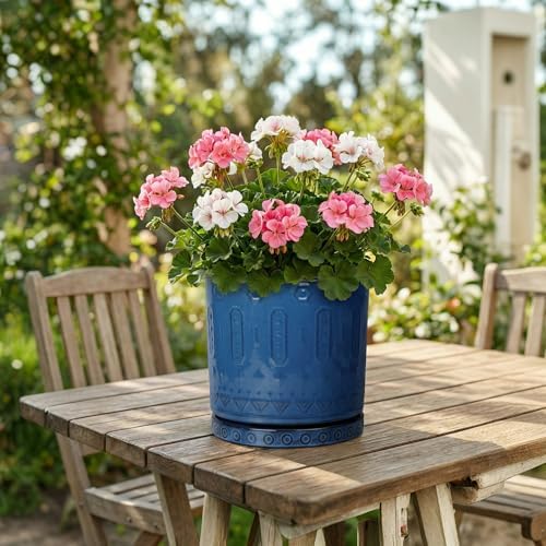 Eightpot 8 Inch Planter, Ceramic Plant Pots with Drainage Hole and Tray, Round Flower Pots for Indoor Plants Outdoor, Boho Planter, Decorative Pot for Plants, Plant Lover Gifts, House Decor, Blue - Image 4