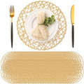Geosar Round Woven Placemats Bulk Rustic Paper Braided Placemats Boho Natural Non Slip Heat Resistant Table Mats for Wedding Party, Dinner Table Centerpiece Decoration, 13 Inch(White Beige,48 Pcs) by Geosar