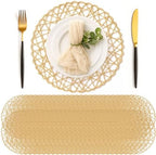 Geosar Round Woven Placemats Bulk Rustic Paper Braided Placemats Boho Natural Non Slip Heat Resistant Table Mats for Wedding Party, Dinner Table Centerpiece Decoration, 13 Inch(White Beige,48 Pcs) by Geosar