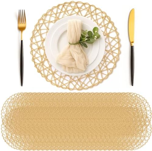 Geosar Round Woven Placemats Bulk Rustic Paper Braided Placemats Boho Natural Non Slip Heat Resistant Table Mats for Wedding Party, Dinner Table Centerpiece Decoration, 13 Inch(White Beige,48 Pcs) by Geosar
