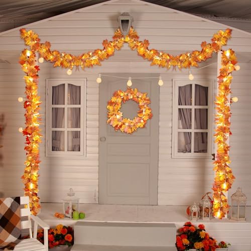 Ceenna 4 Pack Fall Garland String Lights, 23 ft 80 LED Maple Lighted - Image 6