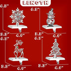 4 Pack Christmas Stocking Holder Set for Mantle Christmas Holiday Decorations Mantle Fireplace Topper Snowflake Snowman Reindeer and Christmas Tree Hangers Decorative Metal Hanger - Image 2