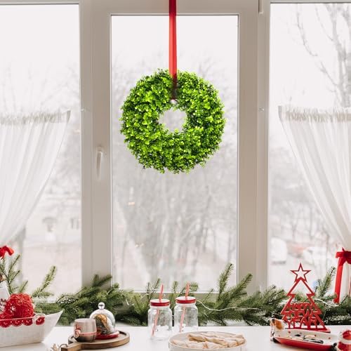22“ Boxwood Wreath for Front Door,Spring ，Summer All Season Wreaths, Farmhouse Door Wreath Outdoor Indoor for All Seasons Decor - Image 6