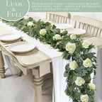 2 Pack Artificial Eucalyptus Flower Garland with White Roses, 13Ft Fake Rose Flower Greenery Garland Floral Vines for Wedding Home Party Table Runner Decor (White) - Image 3