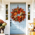 Autumn Harvest Wreath for Front Door 26 Inch, Fall Decor with Orange Dahlias Maple Leaves Berries Hydrangeas, Thanksgiving Halloween Wreaths for Front Door Grapevine Twig - Image 2