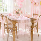 Pink Gold Gauze Table Runner Fabric Sparkling Gold Star 10ft Rectangular - Image 3