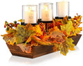 Fall Table Centerpiece Fall Thanksgiving Candle Holder with 3 Candle Holders and 3 Glass Cups, Artificial Maple Leaf Harvest Table Centerpiece with Pumpkins Berries by Suttmin