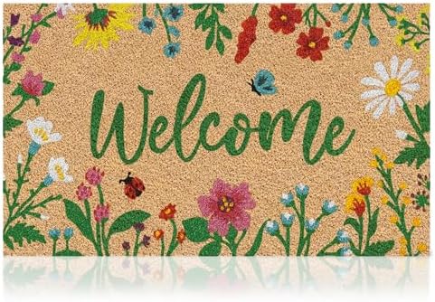 Coir Welcome Mat, Non-Slip, Floral, 17 x 29 in by AmaruDoorMats