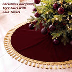Blueweenly 48 Inch Burgundy Christmas Tree Skirt, Gold Tassel Edge - Image 3