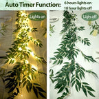 Green Vines Garland with Lights 96 LED Battery Operated with Timer Faux Willow Leaves Twig with Lights Greenery Garlands Decortions for Mantel Fireplace Table Wall Patio Wedding Holiday Home Decor - Image 4
