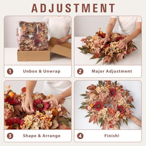 24"Fall Artificial Wreath with Sunflower Peony for Front Door Decor(Orange) - Image 5