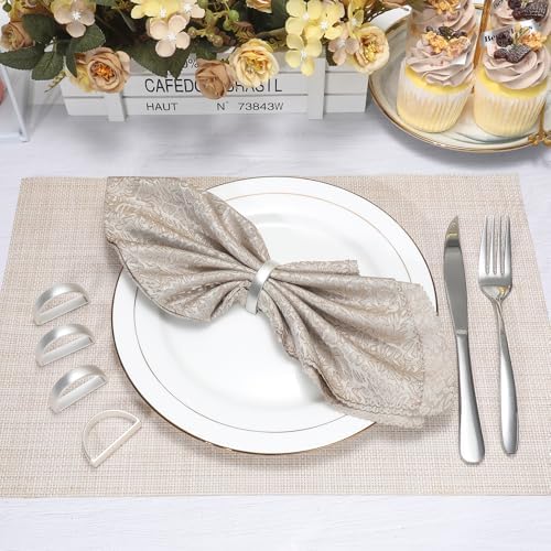 KPOSIYA Metal Silver Napkin Rings Set of 96 for Fall Thanksgiving Christmas - Image 2