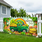 6x13 FT St. Patrick's Day Garage Door Banner -Green Vintage Truck & Gnome with Clover Rainbow Backdrop,Large Indoor Outdoor Garage Door Cover,Holiday Decoration for Home, Yard,Party - Image 5
