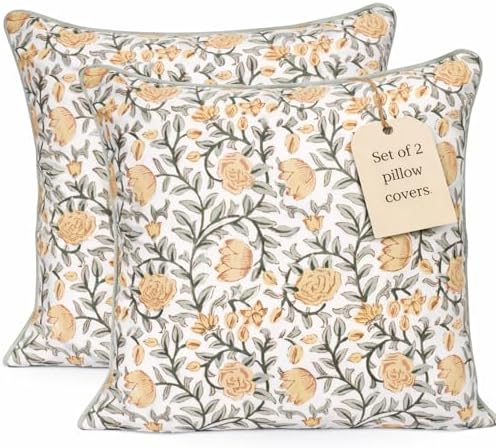 Floral Pillow Covers Yellow Set of 2 Pillow Covers 18x18 inches Throw Pillow Covers for Couch Bed Bedroom Living Spring Pillow Covers Boho Decorative Pillow Farmhouse Decor by LineandLoop