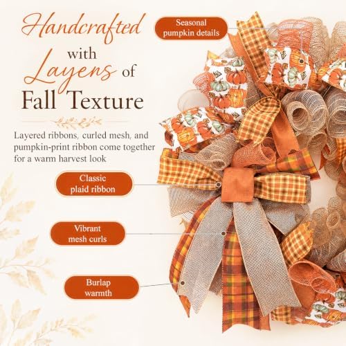 24 Inch Fall Wreaths for Front Door, Pumpkin Wreath - Image 3