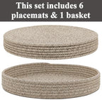 Round Placemats Set of 6 with Holder, Cotton Rope Woven Place Mats, Hot Pads for Kitchen, Heat Resistant Table Mats, 13 Inch Farmhouse Washable Braided Placemat for Kitchen Decor (Brown) - Image 2