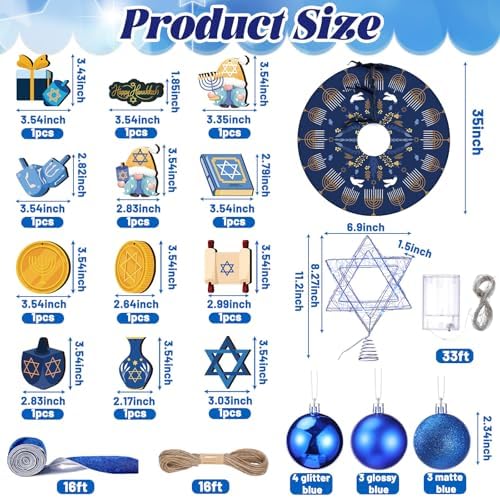 Soulchen 26 Pcs Hanukkah Ornaments Set Tree Skirt Star Topper - Image 2