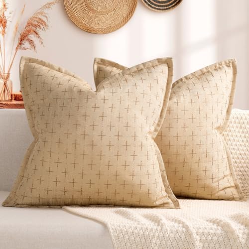 ZWJD Pillow Covers 22x22 Set of 2 Soft Polyester Textured Pillow Covers with Stylish Flange Edge Cozy Farmhouse Throw Pillows for Couch Bed Sofa Living Room by ZWJD