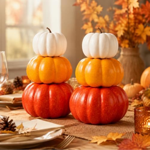 Marsui 2 Set 11.8'' Fall Stacked Pumpkins Table Centerpiece Indoor by Marsui