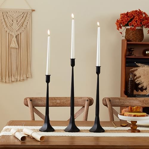 Iron Taper Candle Holder Set of 3 15.5” 14” 12” Decorative Modern Vintage Metal Tall Candlestick Holders for Wedding, Dinning Table,Mantle, Party Decoration (3, Black) - Image 6