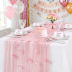 Dusty Pink Pearl Tulle Tablecloths 3 Pack 10ft Floral Sheer Table Linen - Image 2