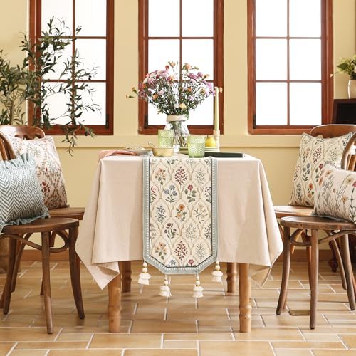 ISAENNE Designer Vintage Linen Table Runner,71"x12"-Serenity B - Image 3