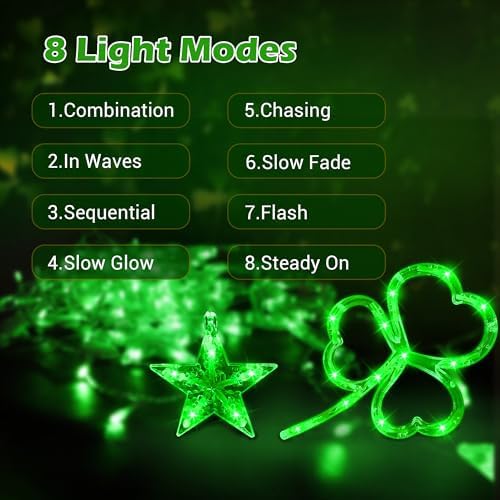 [Timer, 8 Modes] St. Patrick's Day Window Lights Decorations, 156 LED Shamrock Curtain Lights USB Powered Shamrock Lights Saint Patricks Day Decorations Indoor Lights Irish St Patrick's Day Decor - Image 5