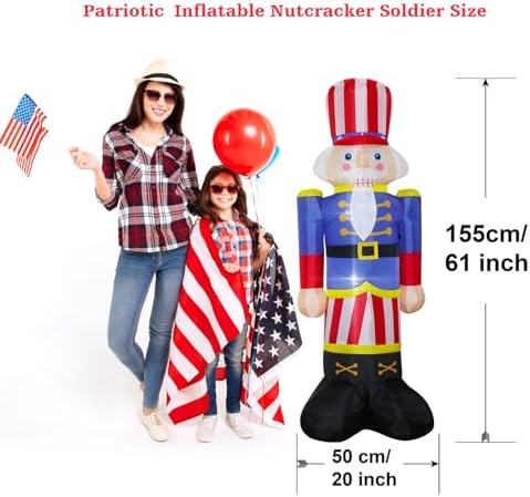 Patriotic Inflatables Independence Day 4th of July Nutcracker Solider Blow Up Holidays Party Front Door Garden Yard Lawn Decor Lighted Decoration (5Ft Patriotic Nutcracker) - Image 3