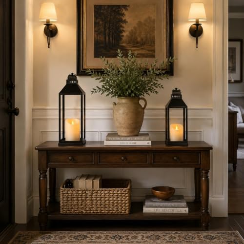 Decorative Lanterns Indoor Outdoor, 2Pcs 17" 13" Black Lantern with Candles - Image 5