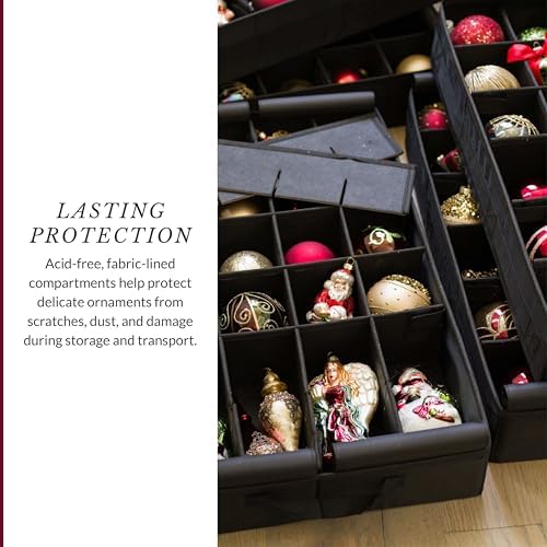 Balsam Hill Deluxe Rolling Ornament Chest - 150pc Christmas Decoration Storage with Dividers & Trays - Image 5