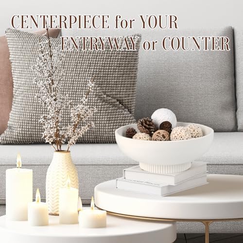 Deobath Large Resin Pedestal Decorative Bowl - Modern Handicraft Bowls for Home Decor - Fruit Bowl for Kitchen Counter - Key Bowl for Entryway Table,Off White Cream - Image 6