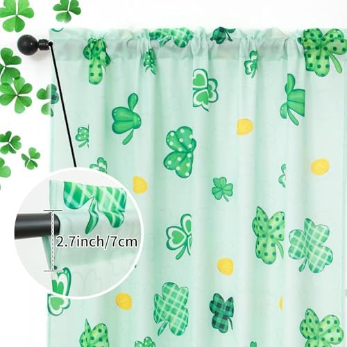 youleyar St. Patrick's Day Curtains for Living Room, 72 Inch Length Shamrock Clover Gold Coin Printed Pattern Curtain, Rod Pocket Window Drapes Decorations for Bedroom Dining Room Drapes, 52W x 72L - Image 3