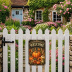 Decorative Tin Sign Vintage Metal Tin Sign Welcome Pumpkins Sunflowers Wheat Ornate Wood Background Autumn Wall Decor for Entryway Living Room 6×8 Inches with Metal Frame - Image 7