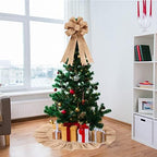 Civaner 2 Pcs Burlap Christmas Tree Topper with 47 Inch Ruffle Christmas Tree Skirt and 34 Inch Large Vintage Ribbon Bow Rustic Xmas Tree Ornaments for Wreath Party Holiday Farmhouse Home Decor - Image 5