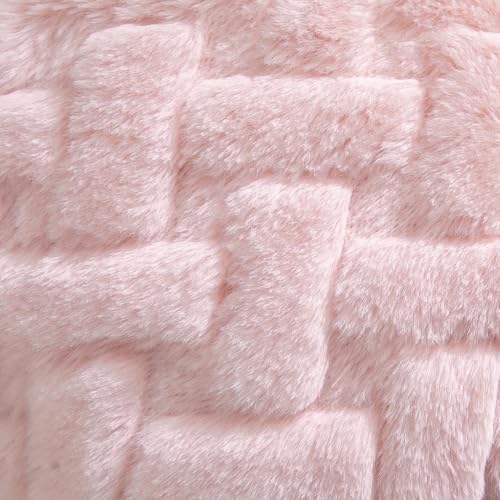Yaertun Set of 2 Decorative Throw Pillow Covers Thick Plush Wool Throw Pillows Super Soft Luxury Faux Rabbit Fur Velvet Cushion Covers for Couch Sofa Bed Living Room 26x26 Inch Pink - Image 3